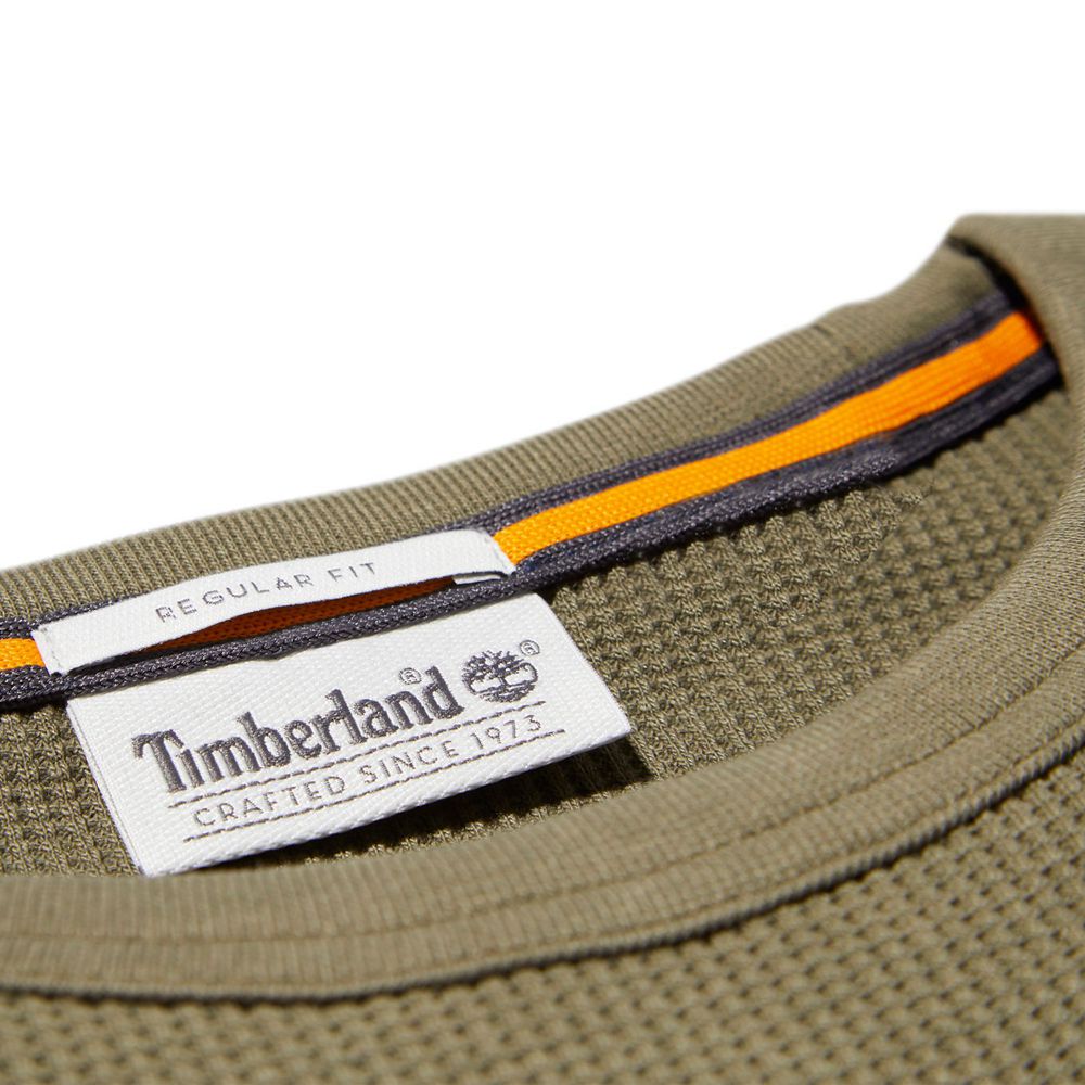 Timberland Mens Shirts Wharf River Waffle-Knit Crewneck - Olive - India WU8521906